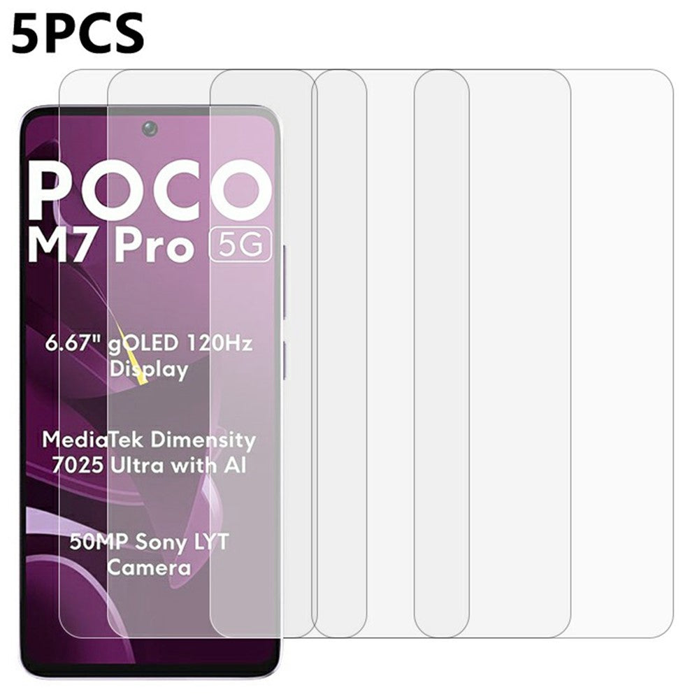 5Pcs For Xiaomi Poco M7 Pro 5G Screen Protector 0.3mm 2.5D Tempered Glass Clear Film