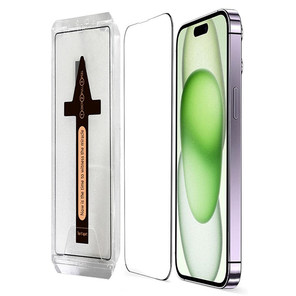 Til iPhone 15 Plus Skærmbeskytter i hærdet glas, HD-klar, med automatisk støvfjernelsesværktøj