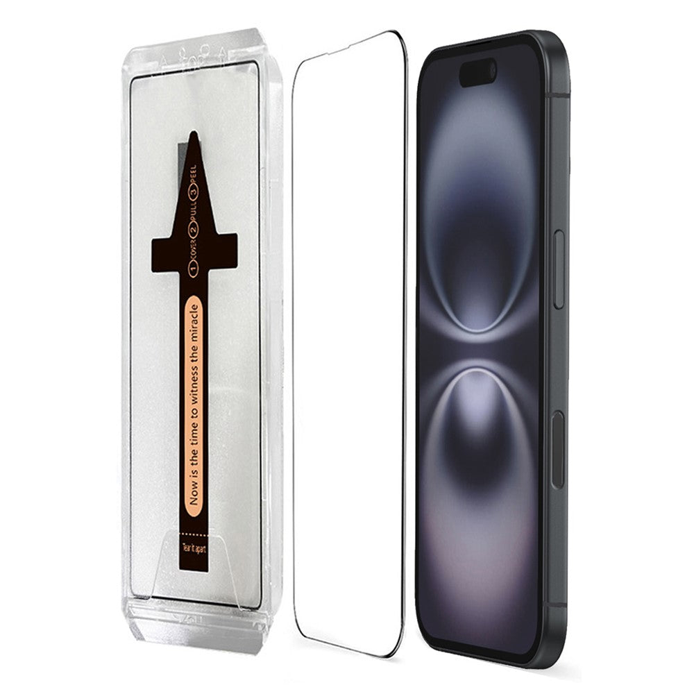For iPhone 16 Plus Tempered Glass HD Clear Screen Protector with Automatic Dust Removal Tool