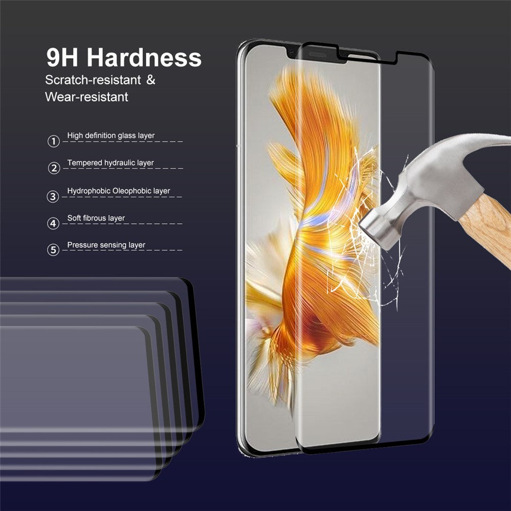 ENKAY HAT PRINCE För Huawei Mate 50 Pro 4G Härdat Glas Film 3D Böjd Sidolim HD Helskärmsskydd Stöder Fingeravtryckslåsning