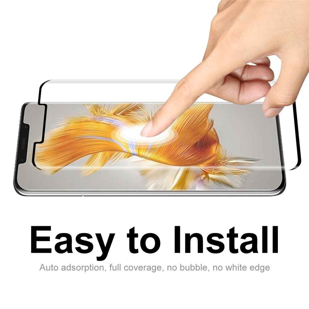 ENKAY HAT PRINCE För Huawei Mate 50 Pro 4G Härdat Glas Film 3D Böjd Sidolim HD Helskärmsskydd Stöder Fingeravtryckslåsning