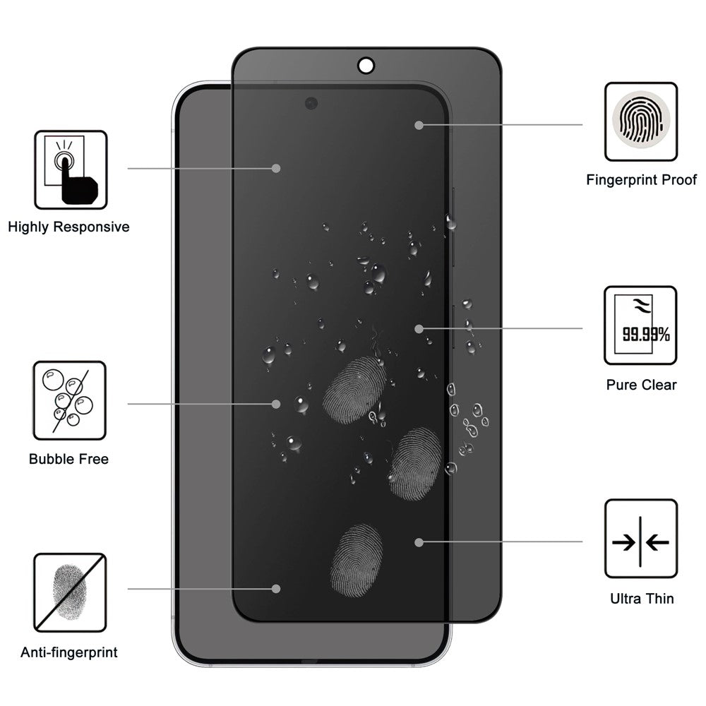 Til Samsung Galaxy S25 Edge hærdet glasfilm 2.5D Arc kant Anti-Spy (oplåsning med fingeraftryk)