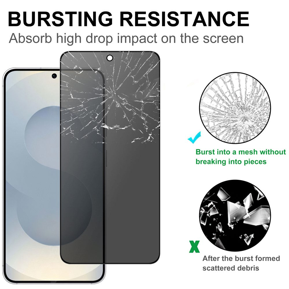 Til Samsung Galaxy S25 Edge hærdet glasfilm 2.5D Arc kant Anti-Spy (oplåsning med fingeraftryk)
