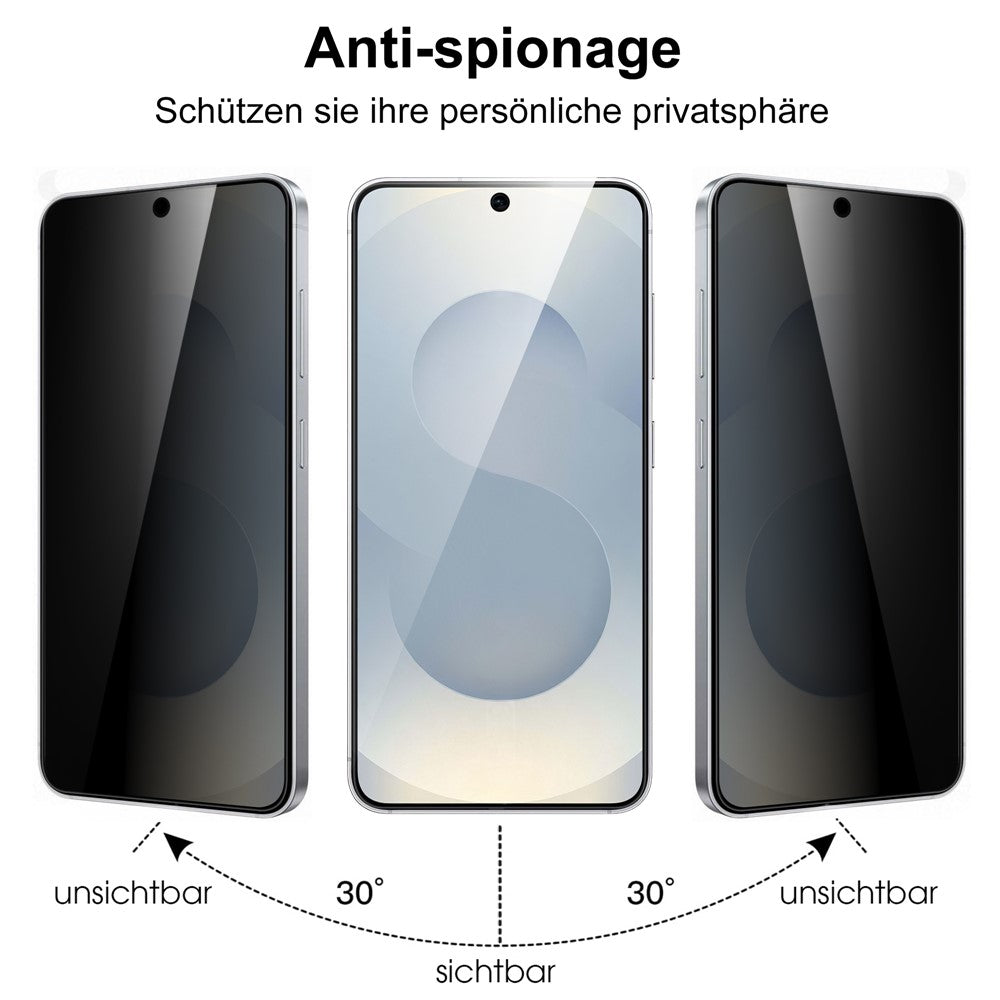 Til Samsung Galaxy S25 Edge hærdet glasfilm 2.5D Arc kant Anti-Spy (oplåsning med fingeraftryk)