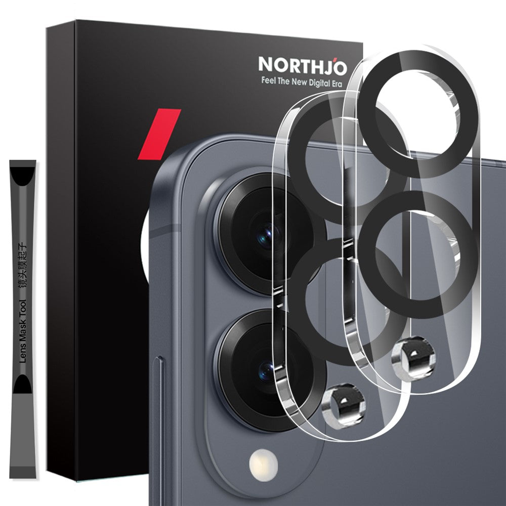 NORTHJO 2Pcs For Samsung Galaxy S25 Edge Camera Lens Protector Black Circles 3D Full Coverage Clear Tempered Glass Lens Film
