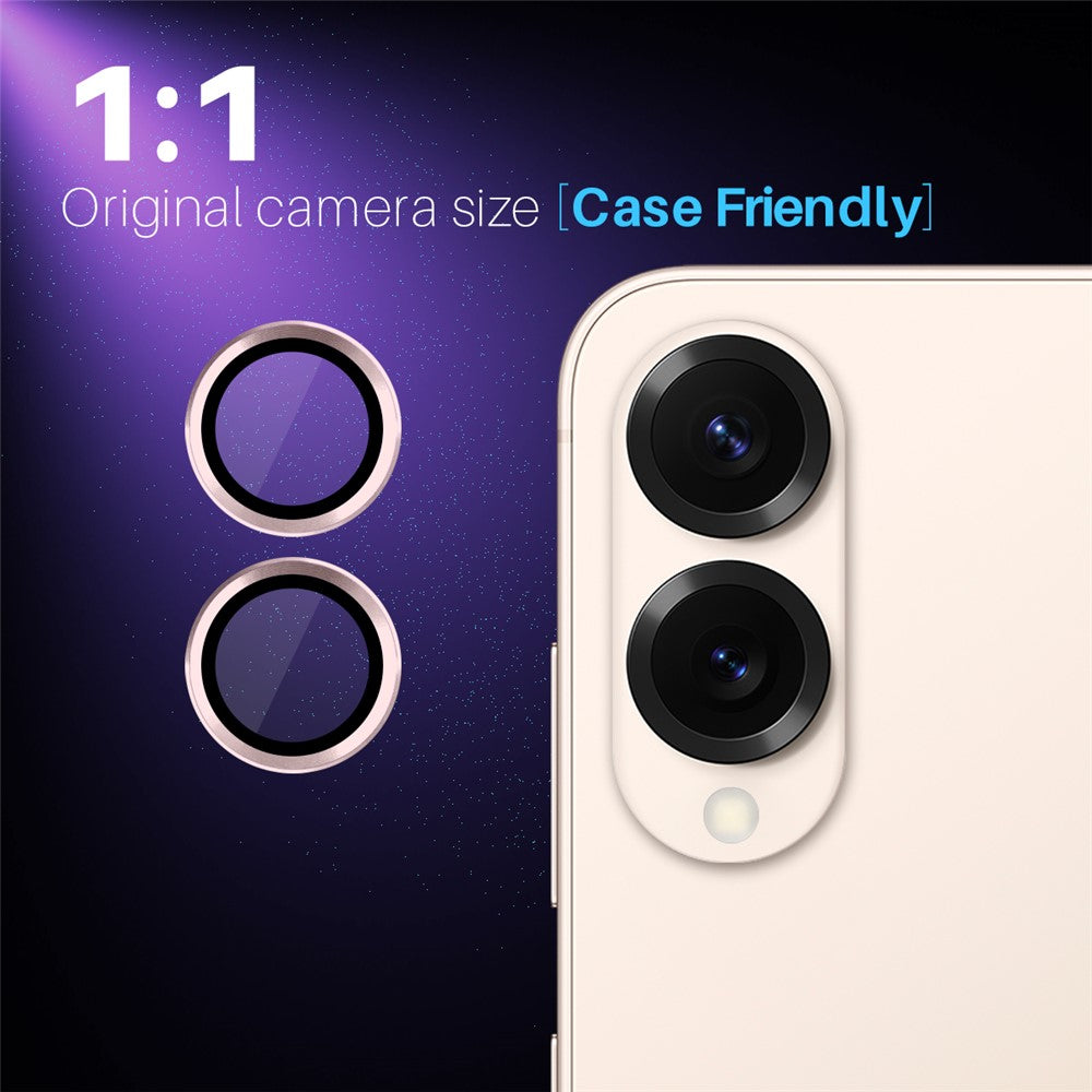 NORTHJO 1 set härdat glas för kameralinsen på Samsung Galaxy S25 Edge, CD-mönstrad metallring och linsskydd