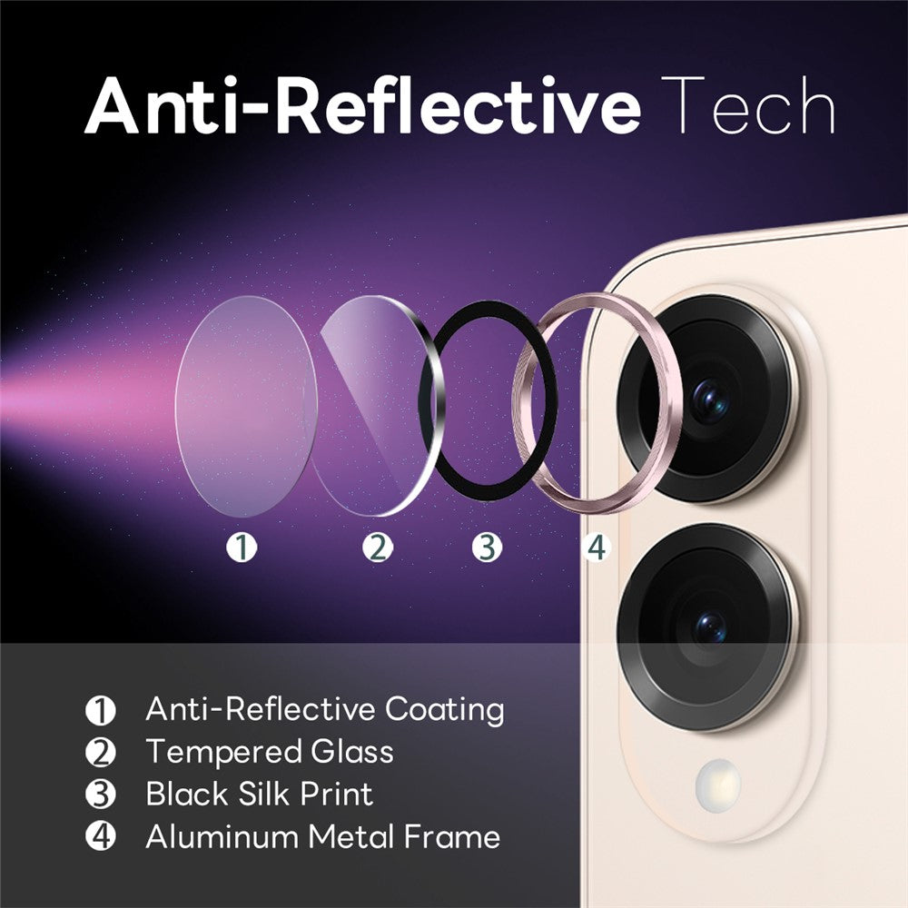 NORTHJO 1 set härdat glas för kameralinsen på Samsung Galaxy S25 Edge, CD-mönstrad metallring och linsskydd