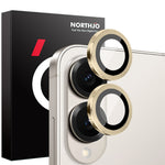 NORTHJO 1 set härdat glas för kameralinsen på Samsung Galaxy S25 Edge, CD-mönstrad metallring och linsskydd