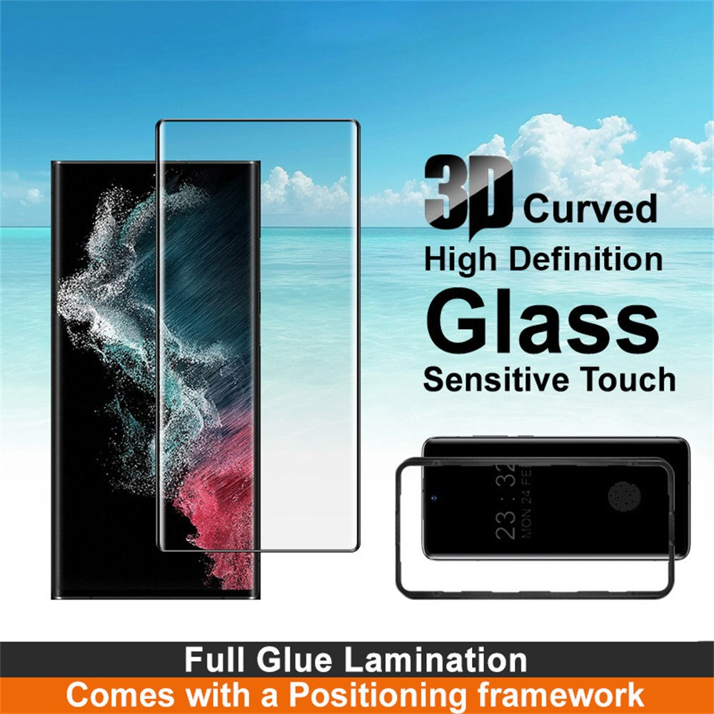 IMAK-skærmbeskyttelse til Samsung Galaxy S22 Ultra 5G, fuldklæbende 3D-buet hærdet glasfilm med placeringsramme