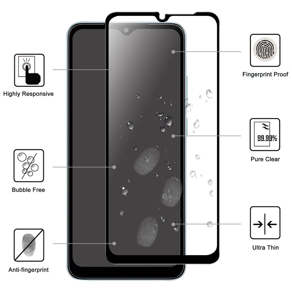 Xiaomi Redmi A1 4G / A2 4G AGC Glas Skärmskydd Full Glue Black Edge Splittersäker 9H Hårdhet Härdat Glasfilm