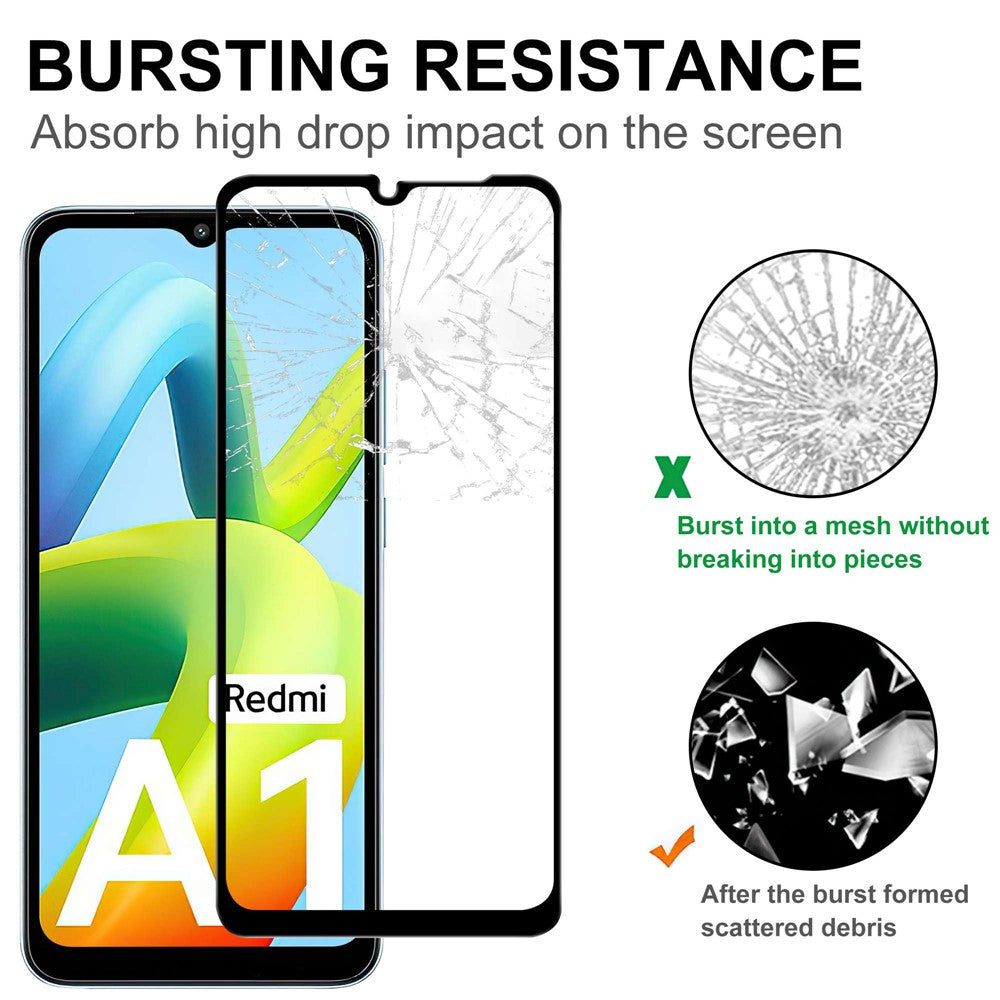 Xiaomi Redmi A1 4G / A2 4G AGC Glas Skärmskydd Full Glue Black Edge Splittersäker 9H Hårdhet Härdat Glasfilm