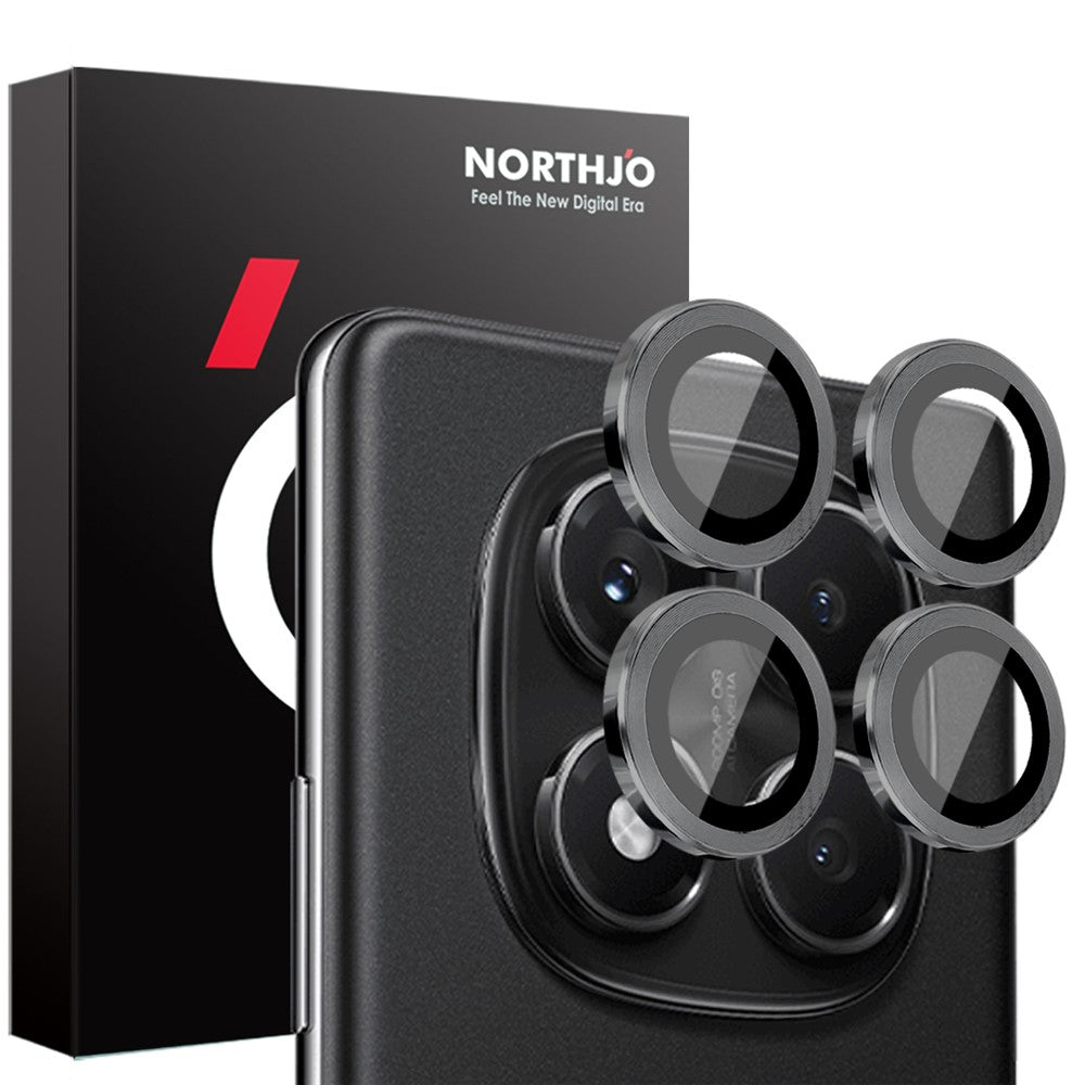 NORTHJO 1 sæt kameralinsefilm i hærdet glas til Xiaomi Redmi Note 14 Pro 4G, CD-mønster med metalring og linsebeskyttelse