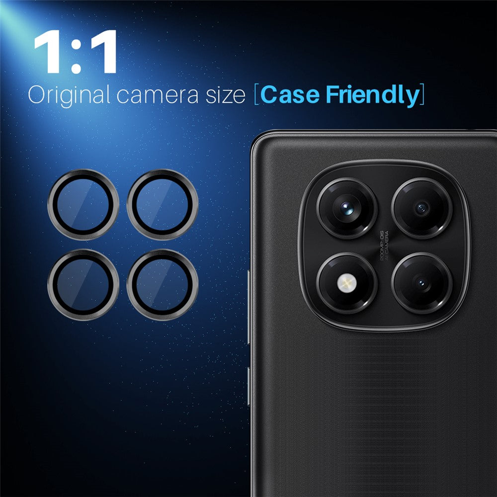 NORTHJO 1 sæt kameralinsefilm i hærdet glas til Xiaomi Redmi Note 14 Pro 4G, CD-mønster med metalring og linsebeskyttelse