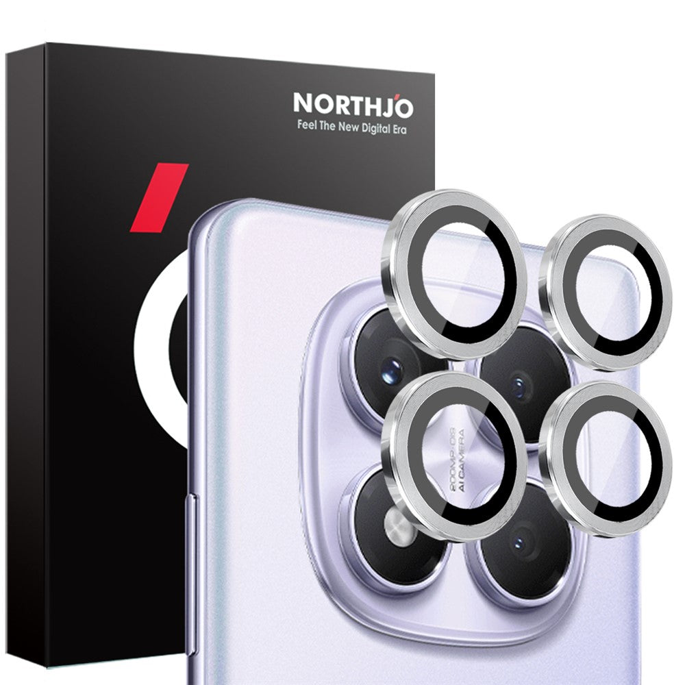 NORTHJO 1 sæt kameralinsefilm i hærdet glas til Xiaomi Redmi Note 14 Pro 4G, CD-mønster med metalring og linsebeskyttelse