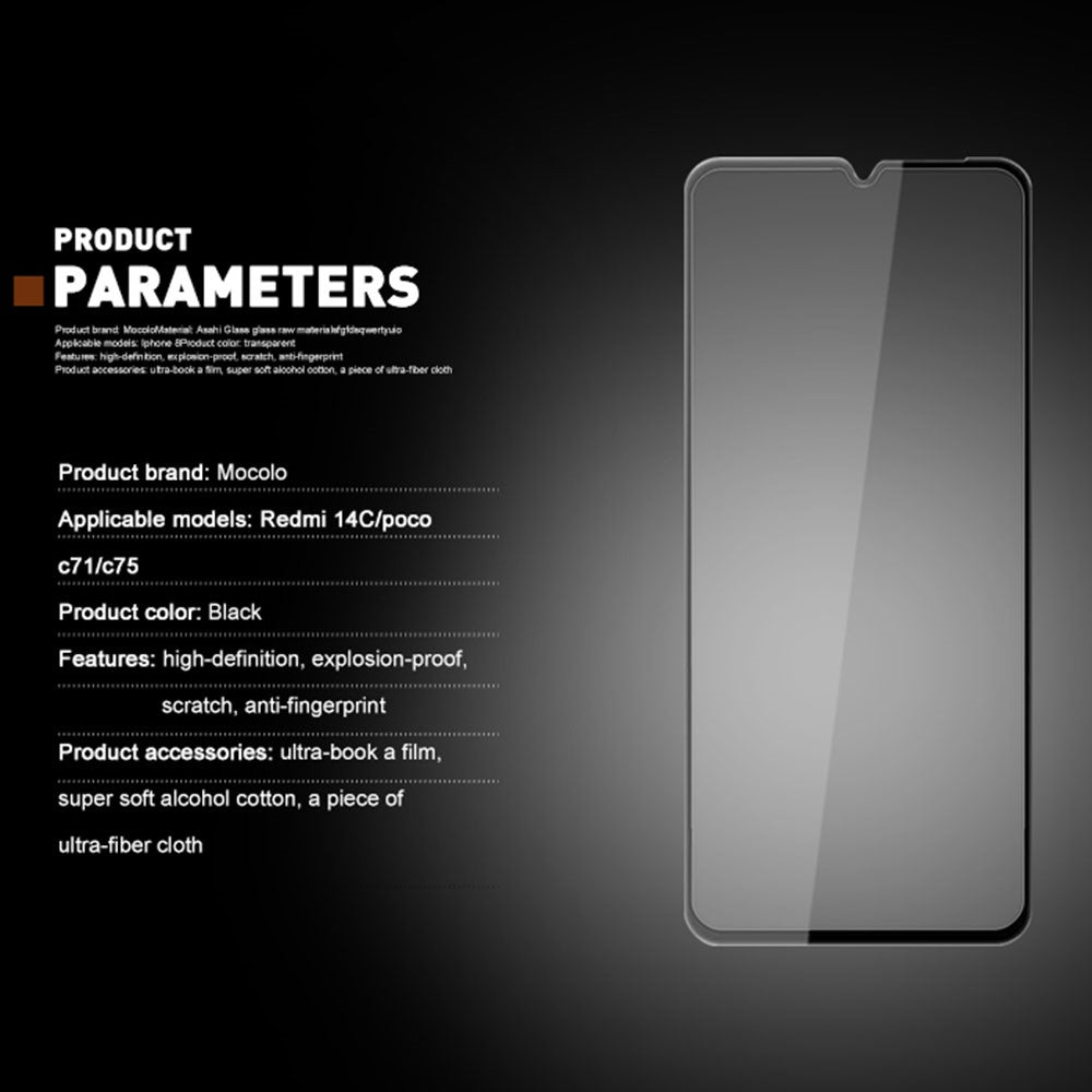 MOCOLO Screen Protector For Xiaomi Poco C71 4G / C75 4G / 5G / Redmi 14C 4G / 14R 5G , Anti-Shatter Silk Printing Tempered Glass Film
