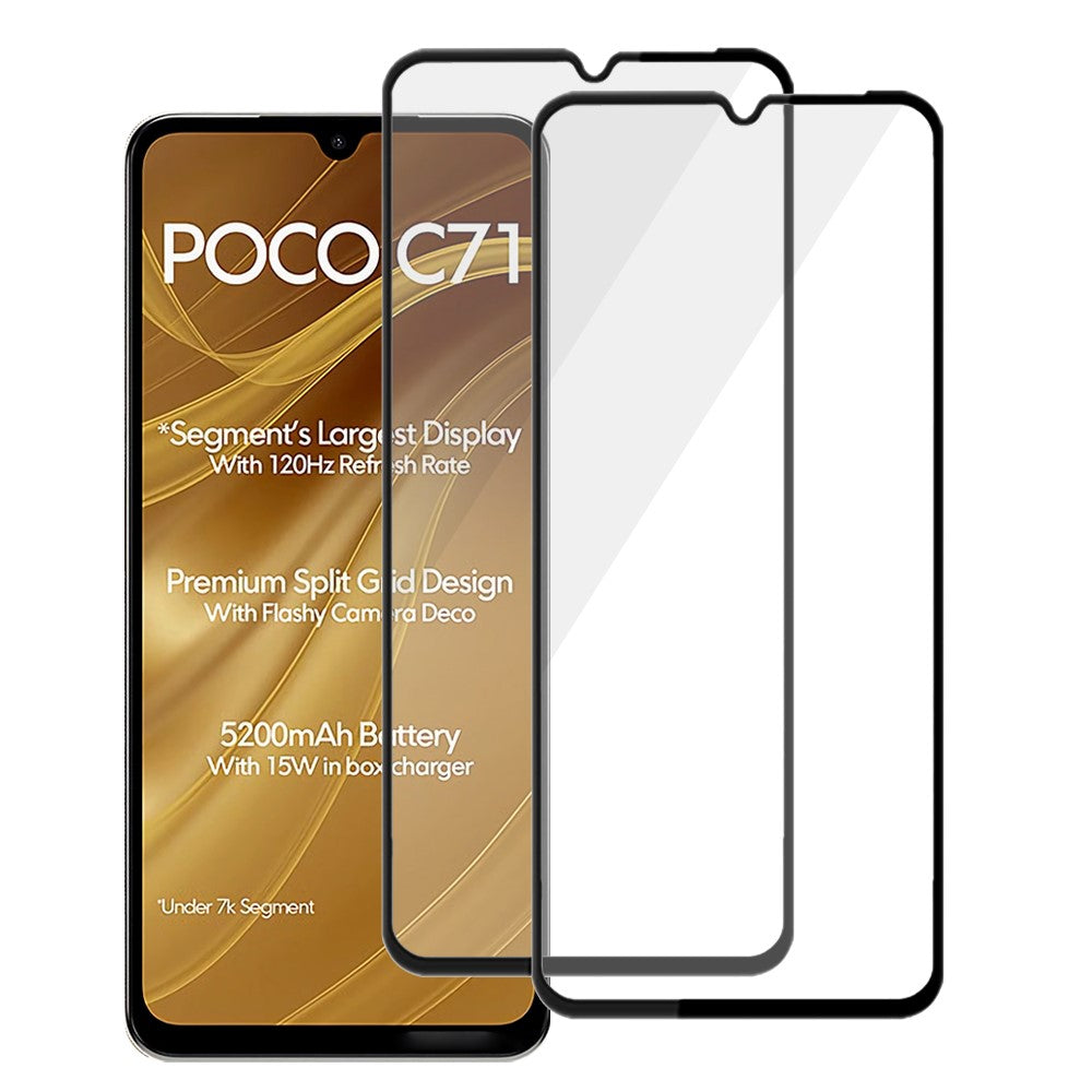 AMORUS 2Pcs Screen Protector For Xiaomi Poco C71 4G / C75 4G / 5G / Redmi 14C 4G / 14R 5G , Shatterproof Silk Printing Tempered Glass Film