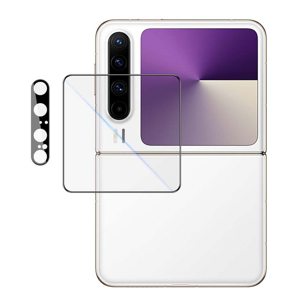 IMAK för Huawei Pura X kameralinsfilm + bakre skärmskydd med självpositionerande ram (svart version)