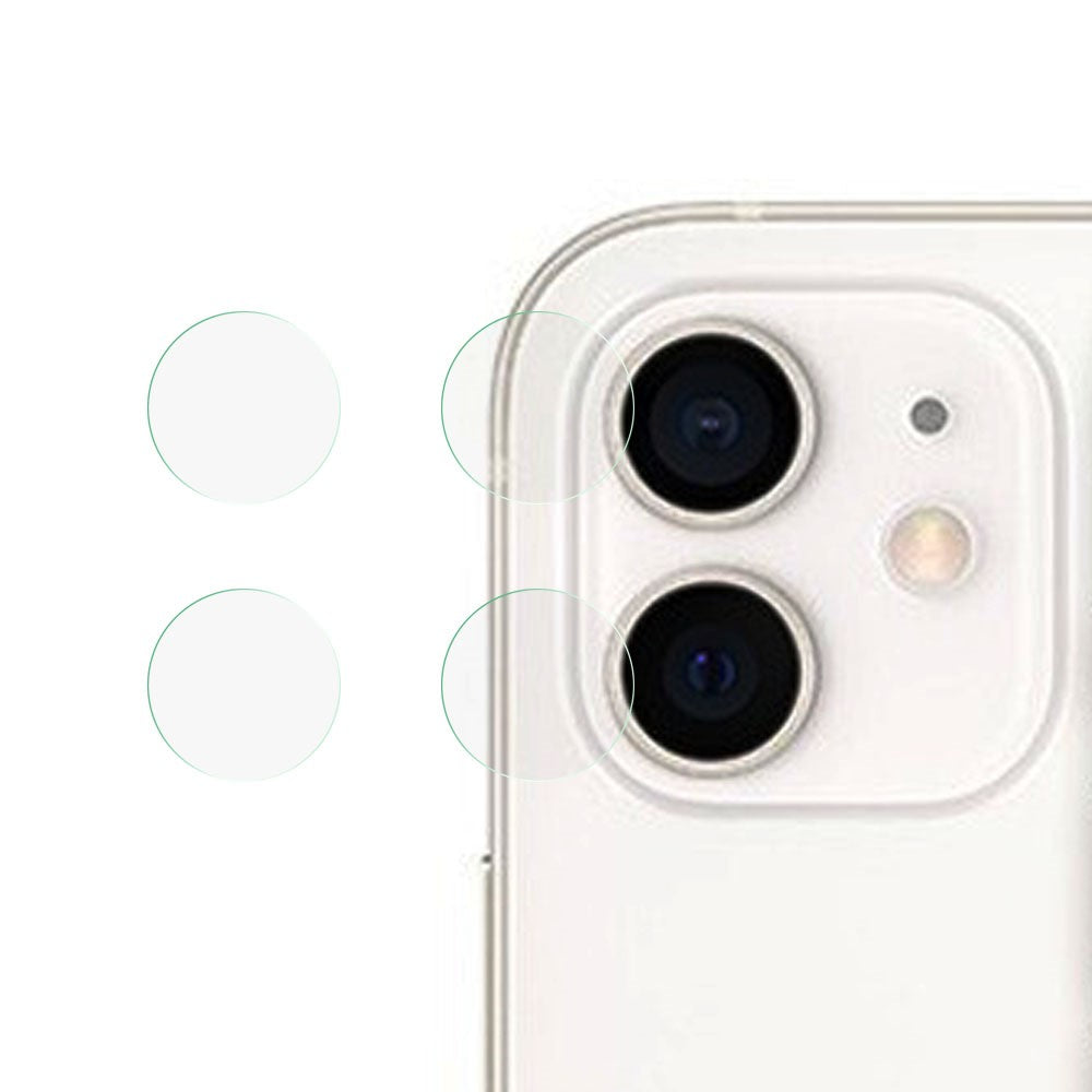2 sæt kameralinsebeskyttere til iPhone 11 / 12 6,1 tommer / 12 mini 5,4 tommer, ultraklart 2.5D hærdet glaslinsefilm med buet kant
