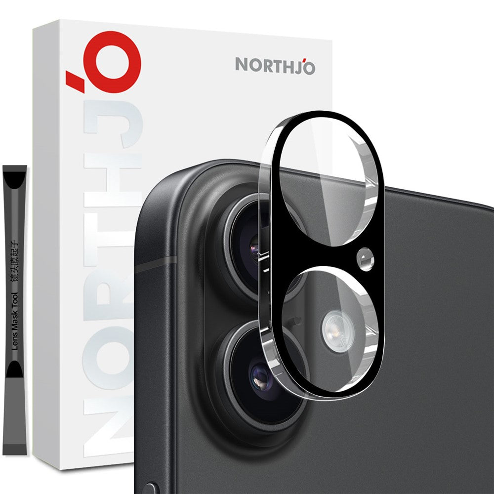 NORTHJO For iPhone 17 Camera Lens Protector Black Silk Printing 3D Clear Tempered Glass Lens Film