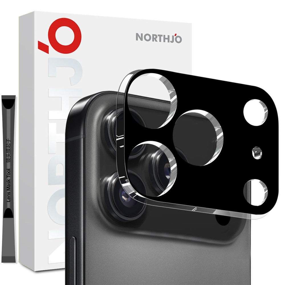NORTHJO til iPhone 17 Pro Max Kamerabeskytter Sort Silketryk 3D Klar Hærdet Glas Linsefilm