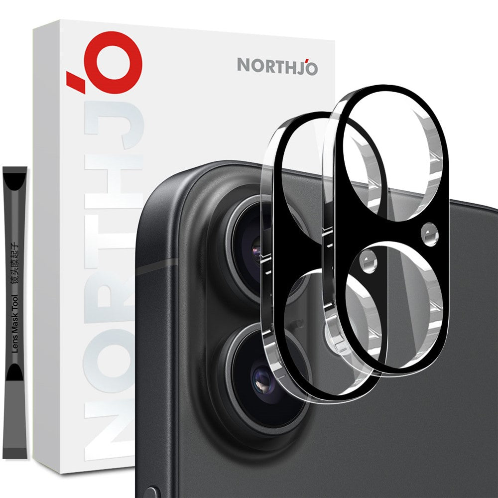NORTHJO 2 st. för iPhone 17 kameralinsskydd svart sidentryck 3D klar härdad glaslinsfilm