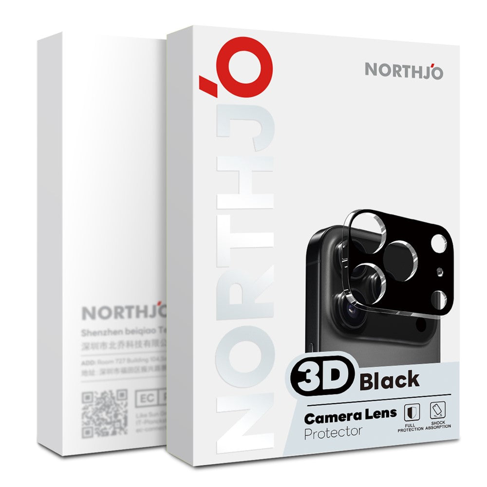 NORTHJO 2Pcs For iPhone 17 Camera Lens Protector Black Silk Printing 3D Clear Tempered Glass Lens Film