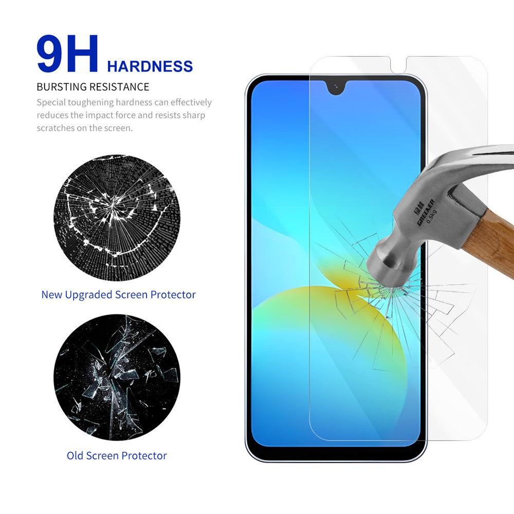 RURIHAI 10 stk. skærmbeskyttelse til Samsung Galaxy A18 5G / A18 4G / A17 5G / A17 4G / A26 5G / A16 5G / A16 4G, 0,26 mm 2,5D førsteklasses aluminium-siliciumglasfilm