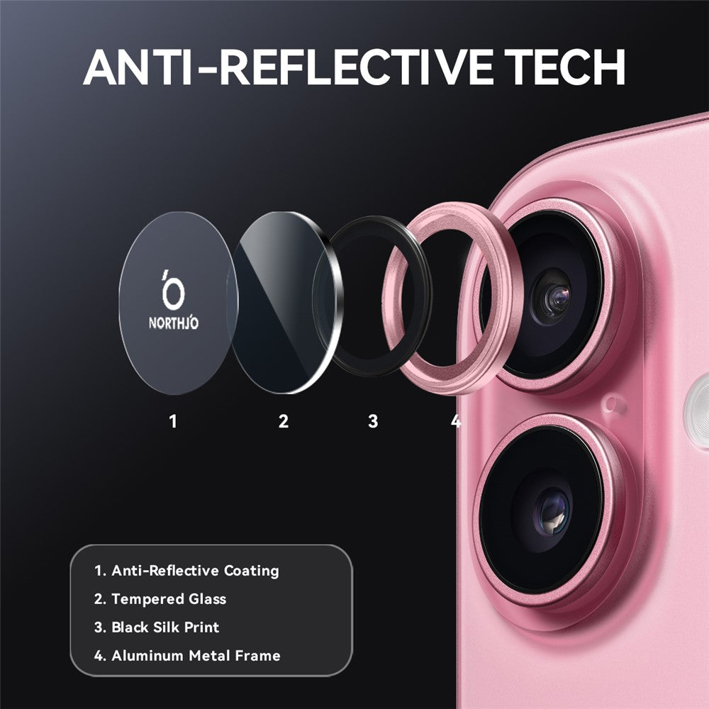 NORTHJO For iPhone 17 Camera Lens Protector Tempered Glass Lens Film Metal Ring Guard 1:1 Original Design
