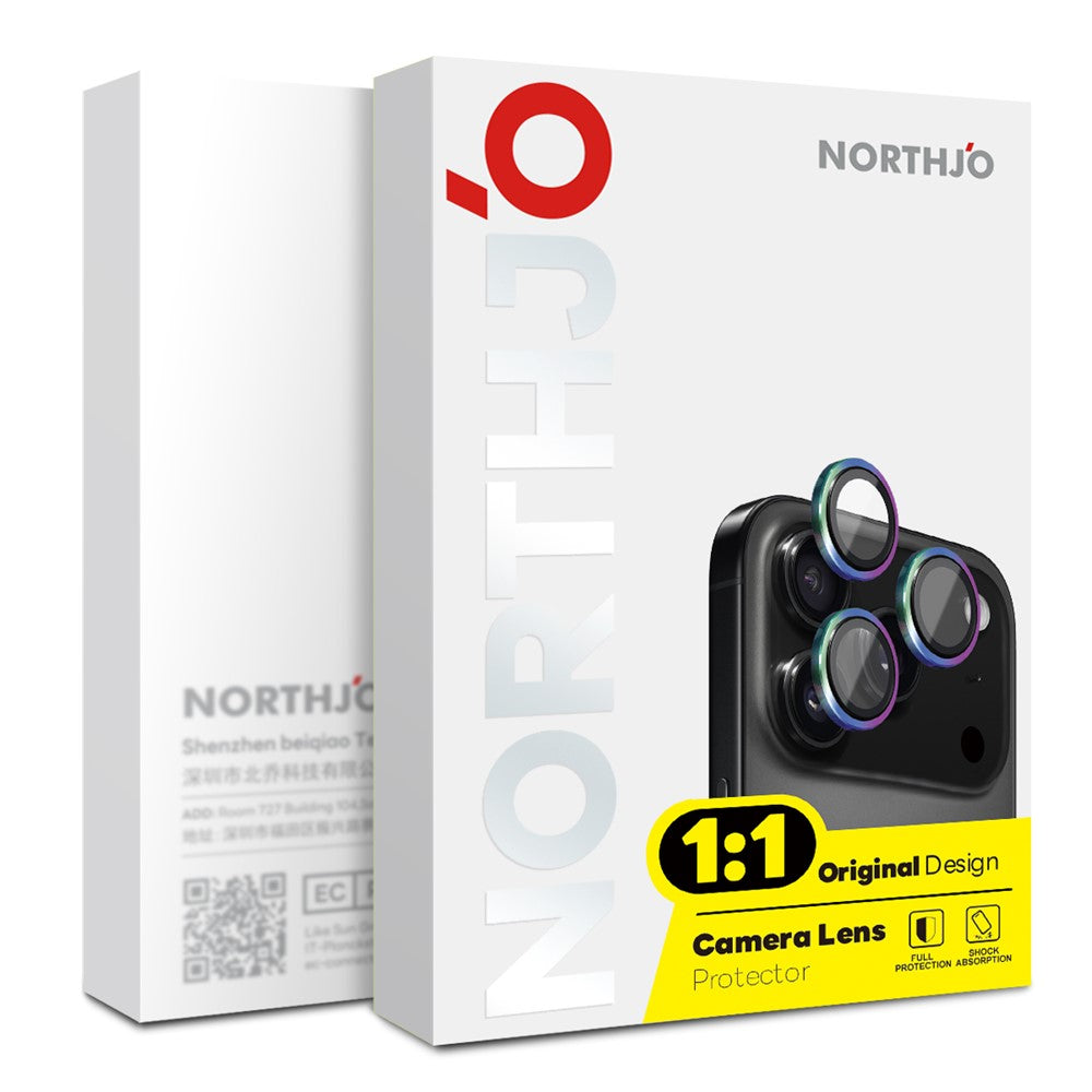 NORTHJO For iPhone 17 Camera Lens Protector Tempered Glass Lens Film Metal Ring Guard 1:1 Original Design
