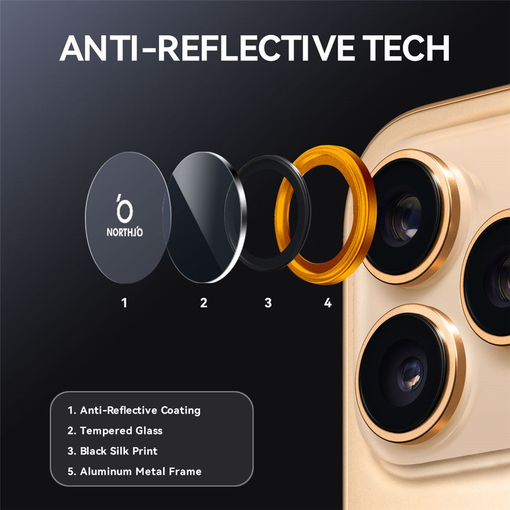 NORTHJO til iPhone 17 Pro Max / 17 Pro Kameralinsebeskytter Hærdet glas linsefilm Metalringbeskytter 1:1 Originalt design
