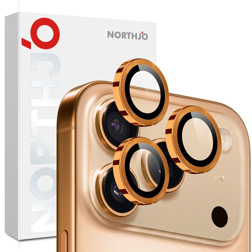 NORTHJO 1 sæt til iPhone 17 Pro Max / 17 Pro hærdet glas kameralinsefilm CD-årer metalring linsebeskyttelse
