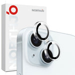 NORTHJO 1 sæt klar linsefilm til iPhone 15 / 15 Plus kamerabeskytter, hærdet glas, metalring