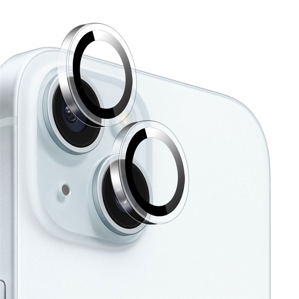 NORTHJO 1 sæt klar linsefilm til iPhone 15 / 15 Plus kamerabeskytter, hærdet glas, metalring