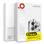 NORTHJO 1 sæt klar linsefilm til iPhone 15 / 15 Plus kamerabeskytter, hærdet glas, metalring