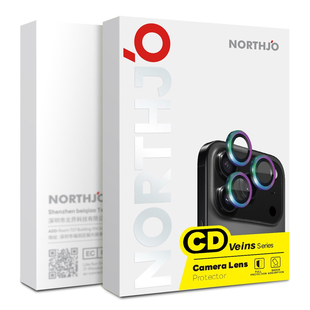 NORTHJO 1 set för Samsung Galaxy S25 FE härdat glas kameralinsfilm CD-vener metallring linsskydd