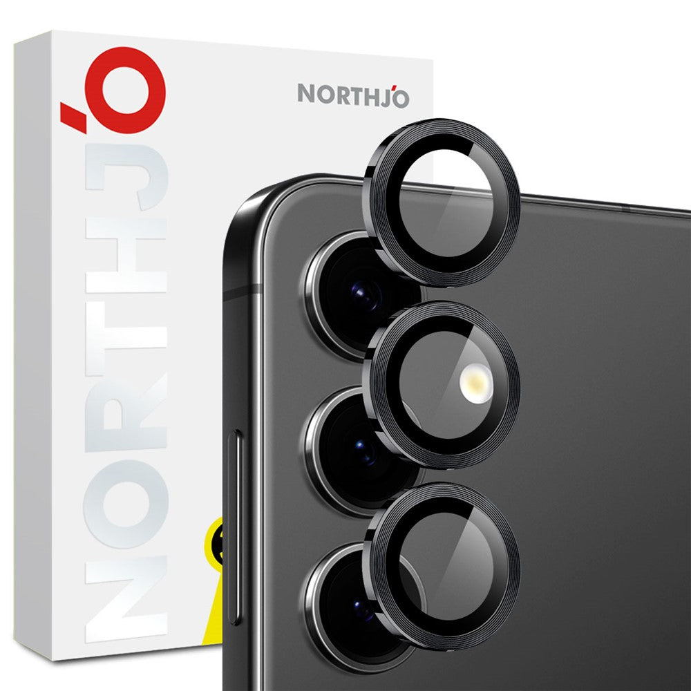NORTHJO 1 set för Samsung Galaxy S25 FE härdat glas kameralinsfilm CD-vener metallring linsskydd