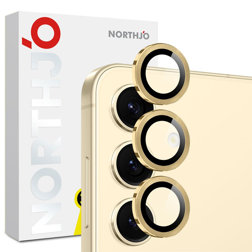 NORTHJO 1 set för Samsung Galaxy S25 FE härdat glas kameralinsfilm CD-vener metallring linsskydd
