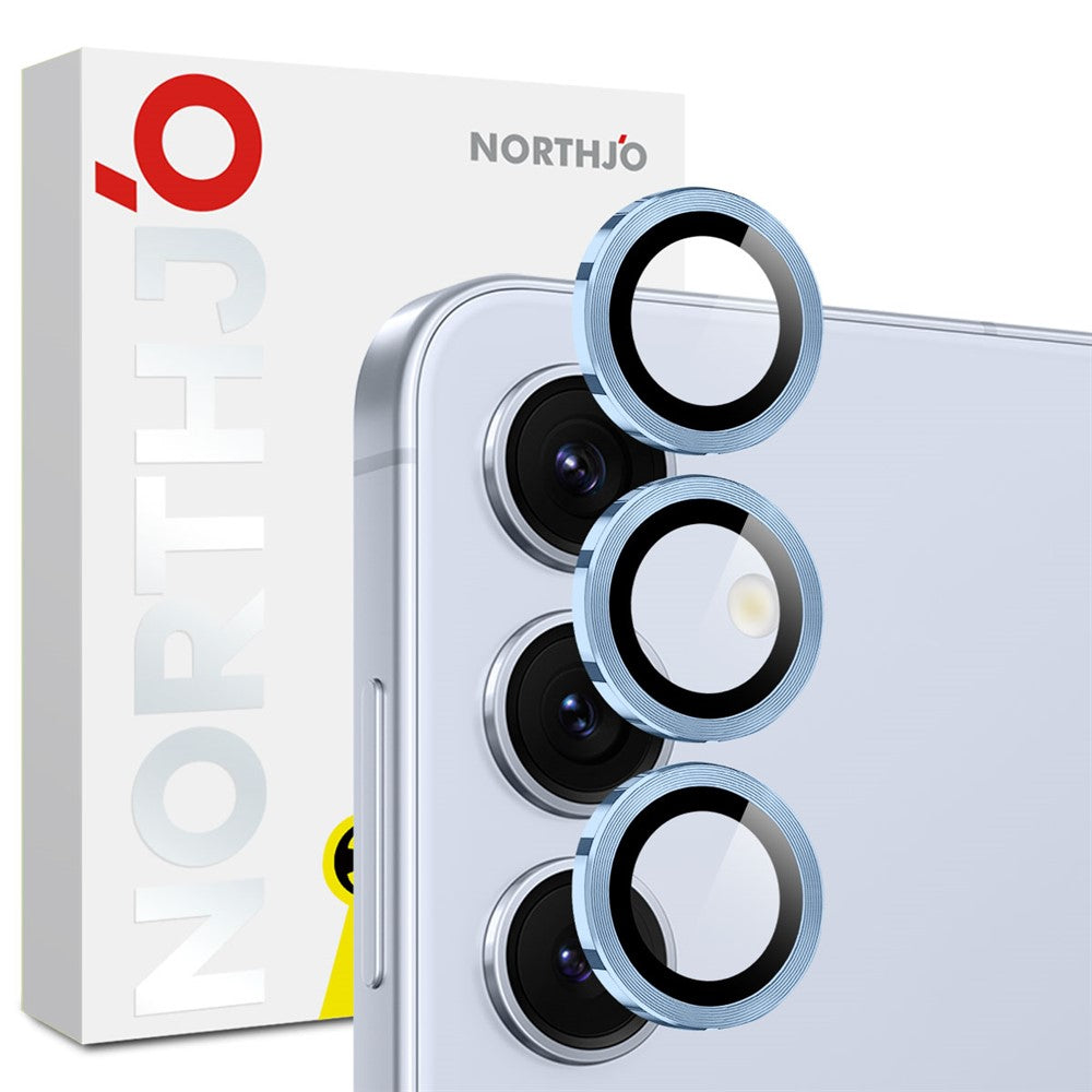 NORTHJO 1 set för Samsung Galaxy S25 FE härdat glas kameralinsfilm CD-vener metallring linsskydd