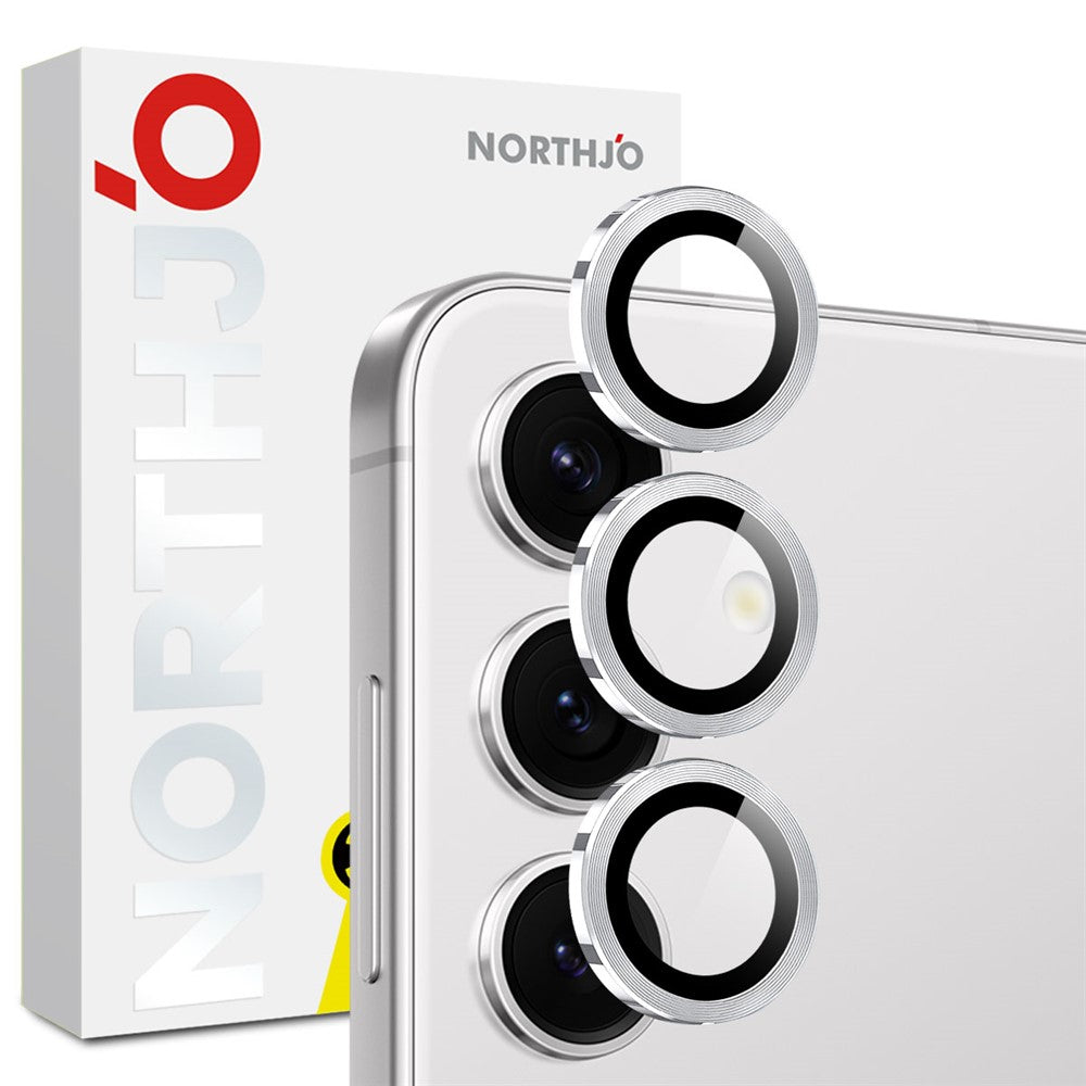 NORTHJO 1 set för Samsung Galaxy S25 FE härdat glas kameralinsfilm CD-vener metallring linsskydd