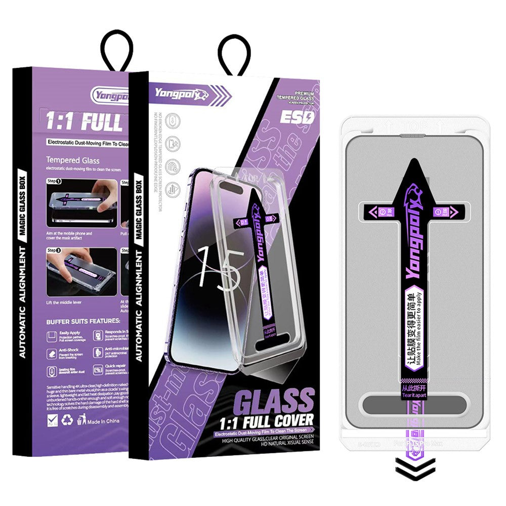 YONGPOLY For iPhone 17 Pro Max Tempered Glass Silk Printing HD Clear Screen Protector with Dust-Proof Net