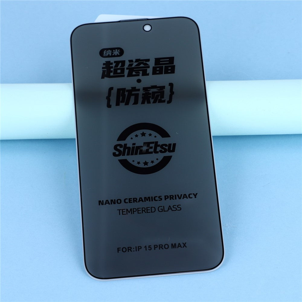 For iPhone 15 Pro Max Privacy Screen Protector 180 Degree Anti Spy Tempered Glass Film Full Coverage Silk Printing Edge