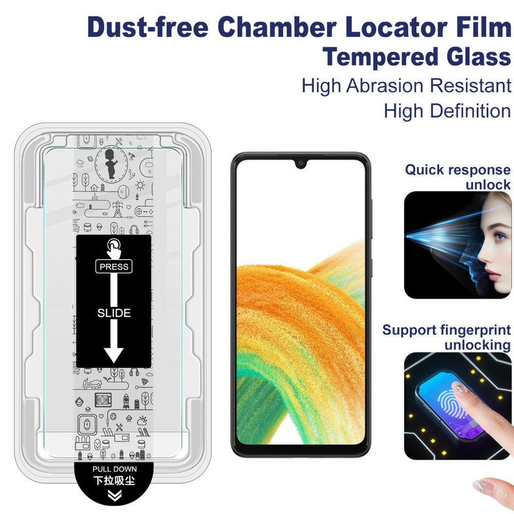 IMAK H Series For Samsung Galaxy A33 5G Tempered Glass Screen Protector Easy Installation Film with Auto Dust-Remove Tool Kit (Fingerprint Unlock)