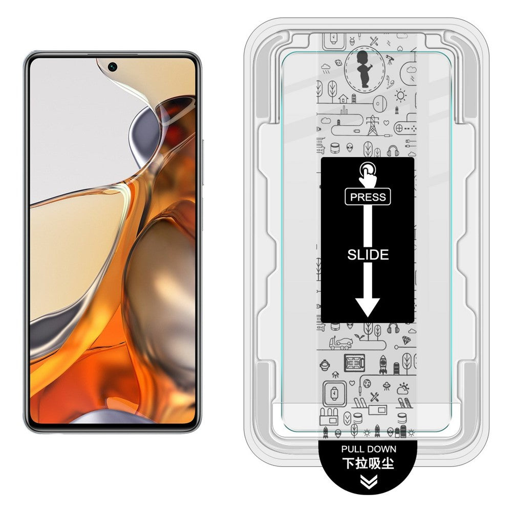 IMAK H-serien härdat glasskärmskydd för Xiaomi 11i 5G / 11T 5G / 11T Pro 5G enkel installationsfilm med automatisk dammborttagningsverktygssats (fingeravtryckslåsning)
