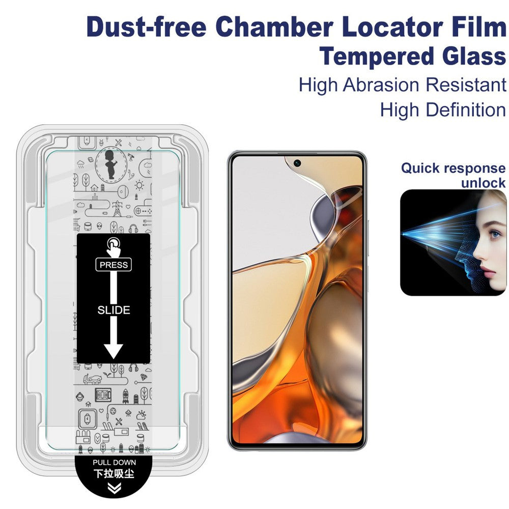 IMAK H-serien härdat glasskärmskydd för Xiaomi 11i 5G / 11T 5G / 11T Pro 5G enkel installationsfilm med automatisk dammborttagningsverktygssats (fingeravtryckslåsning)