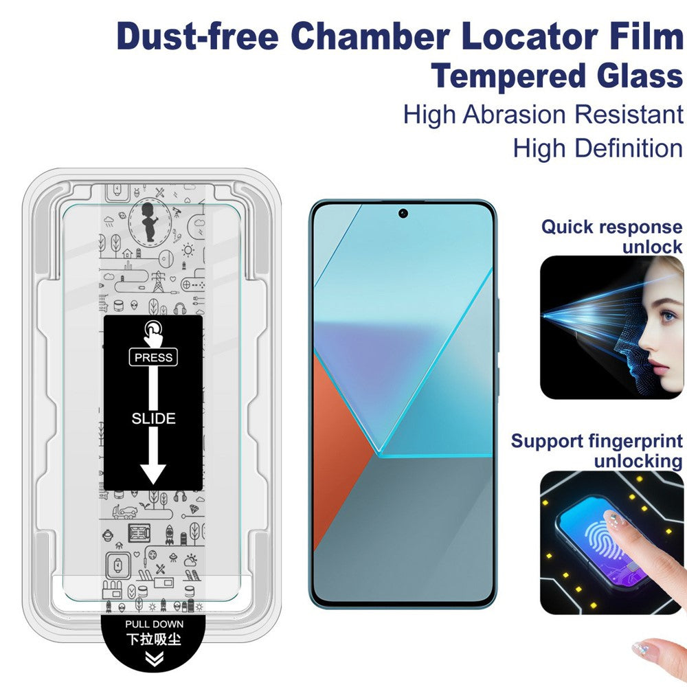 IMAK H Series Tempered Glass Film for Xiaomi Poco X6 5G / Poco X6 Neo 5G / Redmi Note 13 Pro 5G Screen Protector with Auto Dust-Remove Tool Kit (Fingerprint Unlock)