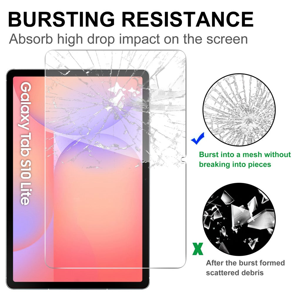 For Samsung Galaxy Tab S10 Lite Screen Protector Anti-Shatter Arc Edge Tempered Glass Film