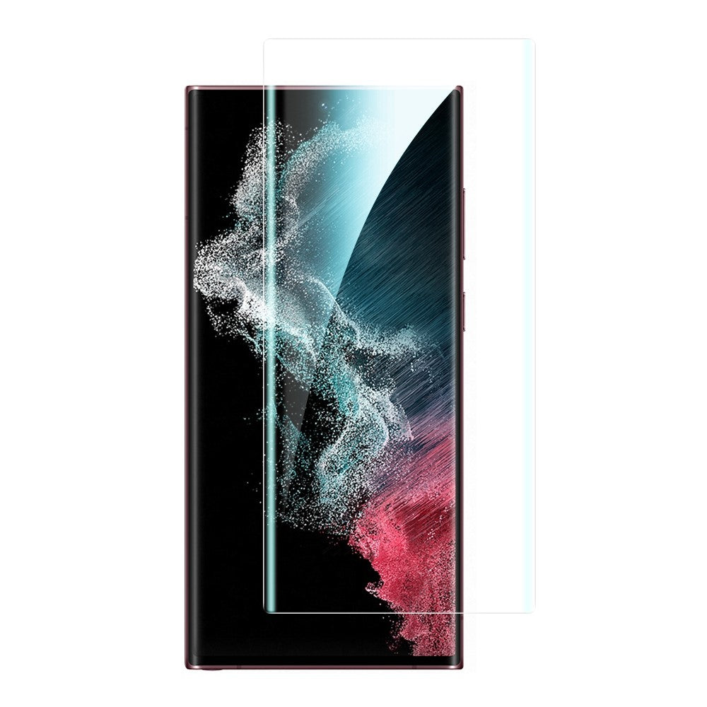 Samsung Galaxy S22 Ultra 5G buet hærdet glasfilm med sidelimning, eksplosionssikker, HD-klar fuldskærmsbeskyttelse