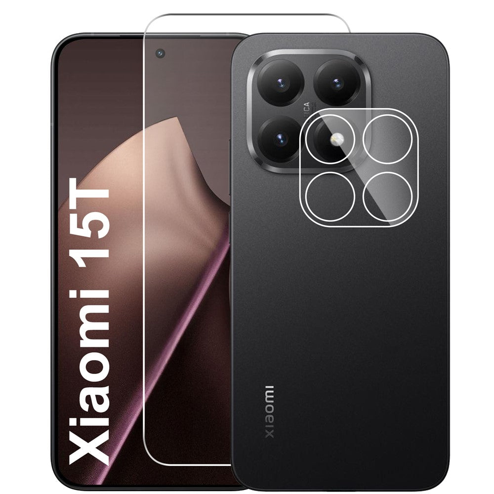 For Xiaomi 15T Clear Tempered Glass Screen Protector Anti-Explosion Film + Camera Lens Protector