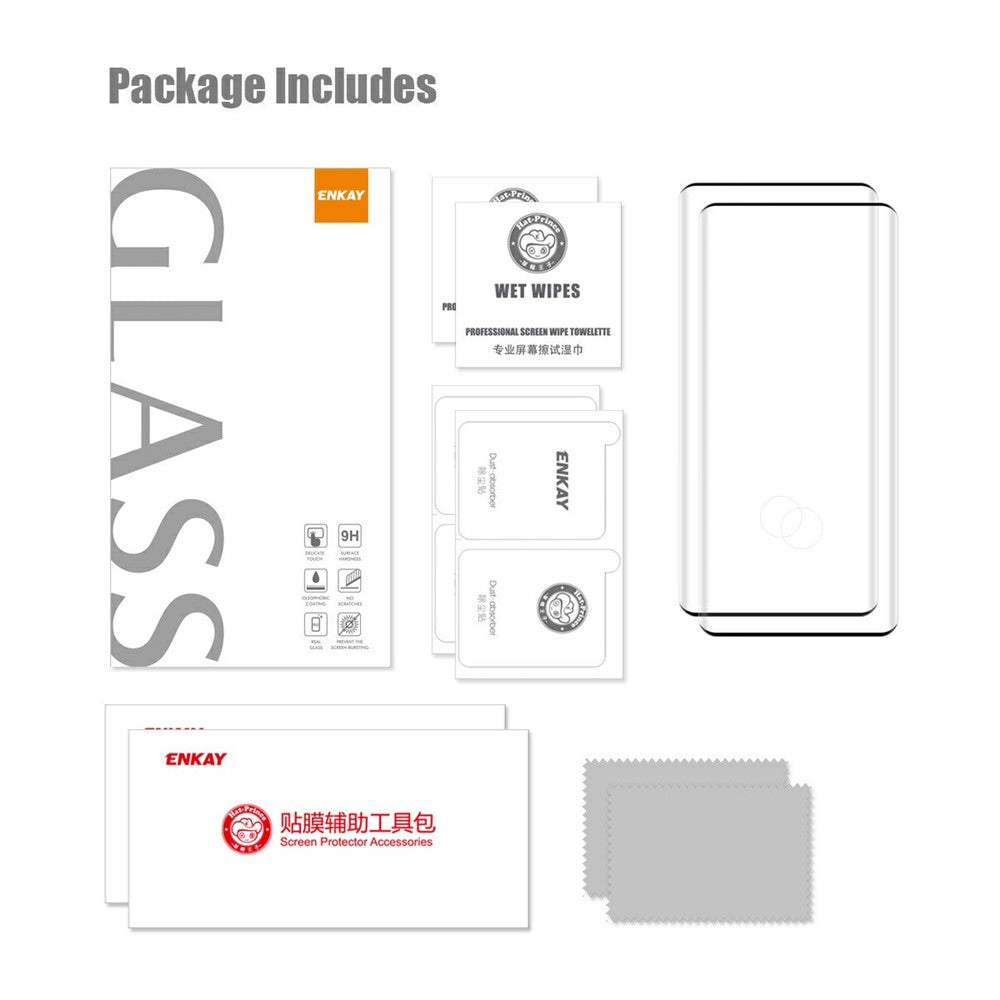 For Honor Magic8 Pro 5G 2Pcs Tempered Glass ENKAY HAT PRINCE Side Glue Full Screen Protector Clear Screen Film Support Fingerprint Unlock