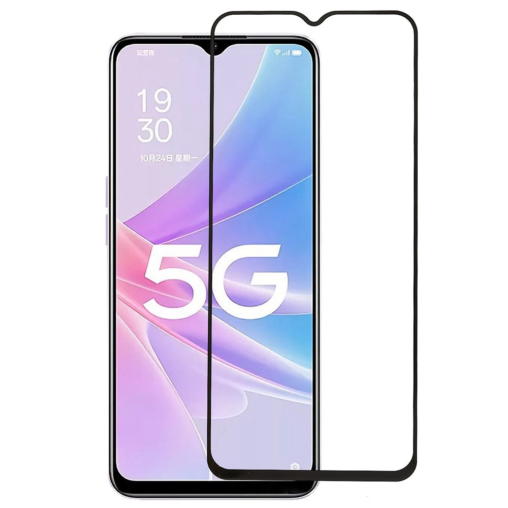Explosionsskyddande skärmskydd för Oppo A58 5G, härdat glas, heltäckande film med silkestryck och svart kant
